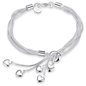 Elegant Silver‎ Heart Charm Bracelet